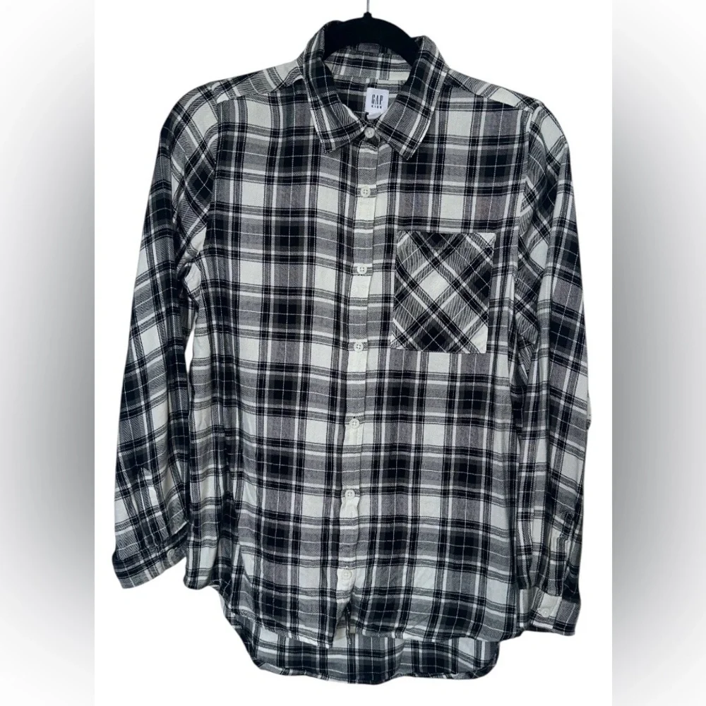 Gap Kids | Kids Flannel Tie-Front Black Plaid Shirt | Size XXL (14-16) | NWT